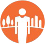 Logo du MDSM. Sur fond orange, une silhouette blanche devant un paysage, rural d'un côté, urbain de l'autre.