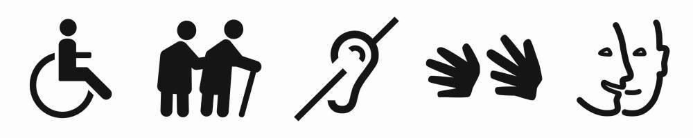 logos accessibilité : handicaps auditif, LSF, mental, moteur, mobilité