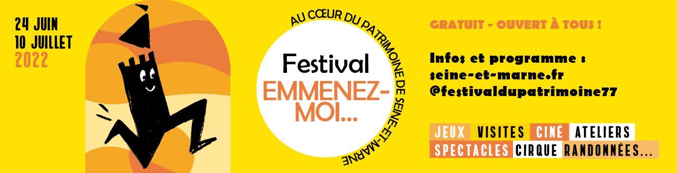 Visuel officiel du festival "Emmenez-moi...", sur fond jaune