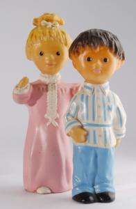 Figurines Nicolas et Pimprenelle, en pyjama et chemise de nuit, du dessin animé "Bonne nuit les Petits"® Clodrey