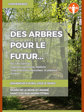 Affiche pour la conférence d'Yves Darricau, visuel représentant un sentier dans un bois au printemps