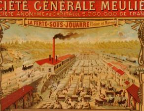 Détail d'un panneau publicitaire pour la Société Générale Meulière 