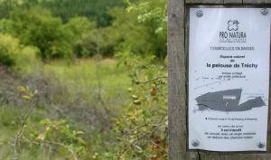 Espace naturel en Bassée - Pro Natura signalée par une affichette sur un poteau en bois