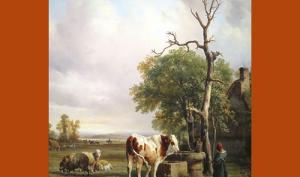 Reproduction d'un tableau de Raymond Brascassat "scène champêtre près d'un puits" .