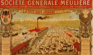 Détail d'un panneau publicitaire pour la Société Générale Meulière 