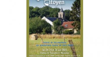 Affiche de l'événement "Ciné Citoyen des 2 Morin" représentant un village rural