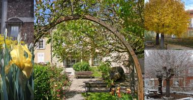 Montage de 4 photos en couleur montrant des vues du MDSM aux 4 saisons