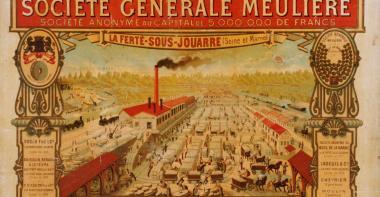 Détail d'un panneau publicitaire pour la Société Générale Meulière 