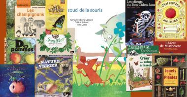 Visuel destiné à la rubrique jeunesse de la boutique du muée, composé d'une superposition de visuels de livres et jeux à destination du jeune public de