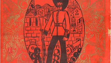 Couverture du livre "Rues et visages de Londres" : sur fond rouge, un "Foot Guard" de l'armée britannique. Sous l'illustration de la couverture figure la devise : "Honi soit qui mal y pense".