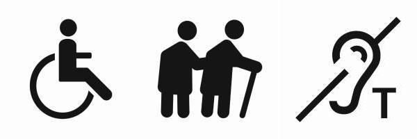 pictogrammes accessibilité : déficiences mobilité, motricité, auditive avec boucle magétique