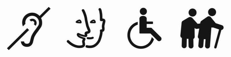 Logo d'accessibilité pour les déficiences auditive, mentale et motrices