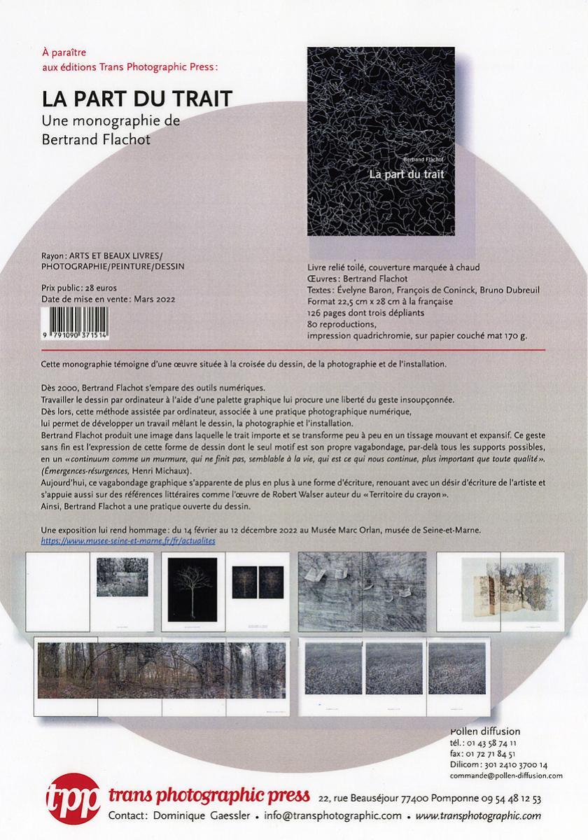 Communiqué de presse pour la monographie "Bertrand Flachot, la Part du Trait" ; comporte un texte de présentation, la reproduction de la couverture et de plusieurs illustrations de l'ouvrage.